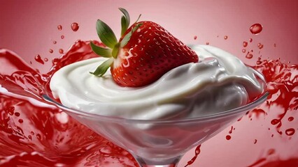 Wall Mural - Delicious yogurt with strawberries  

