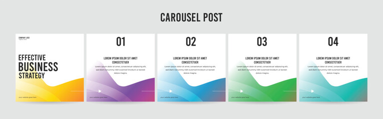 Wall Mural - editable instagram carousel post layout set, social media marketing microblog template design, tips 
