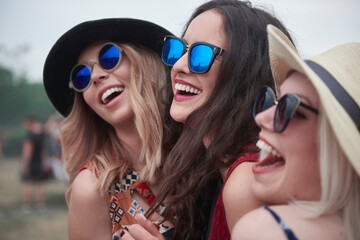 happy girls at the music festival