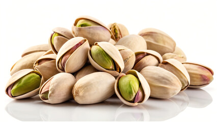 Wall Mural - pistachios on top view isolated on white background