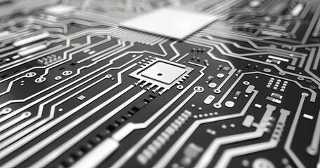 Poster - Circuit board vector background with grey and white colors, tech circuit pattern for banner design or presentation of high technology products, black lines on a white background
