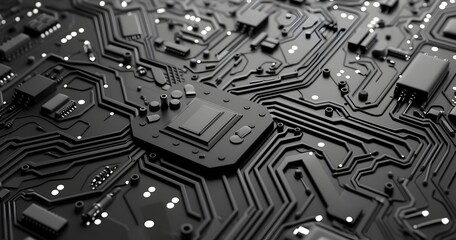 Aufkleber - Circuit board vector background with grey and white colors, tech circuit pattern for banner design or presentation of high technology products, black lines on a white background
