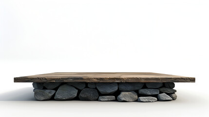 Fototapete - Stone overlap front blurred board empty table on White background, for product display,Black stone plate isolated on white background,Natural Stone Table Isolated On White For Display
,