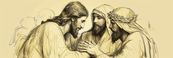 Jesus Comforting His Disciples with the Promise of the Holy Spirit, Biblical Illustration of Assurance and Hope, Ideal for Religious Banner,Christian banner