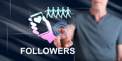 Poster - Man touching a followers concept