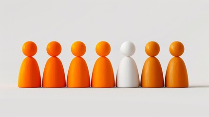 Wall Mural - A group of orange and white wooden people standing in a row, AI