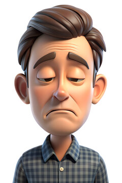 3d cartoon style of a person with a deep scowl, eyes narrowed, and lips pressed tightly together, capturing bitterness