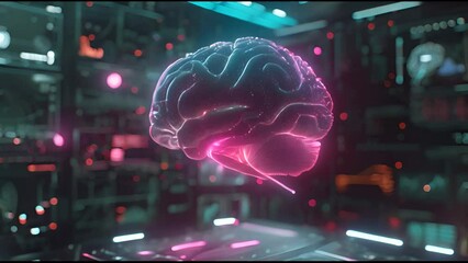 Leinwandbilder - 3D scan of the brain motion hologram graphic data with 3D rendering.