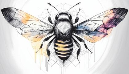 abstract colorful a bee sketch of pencil on digital art concept, Generative AI.