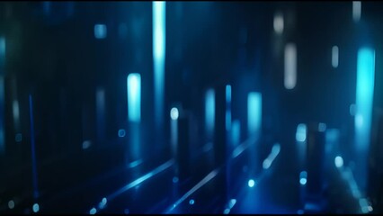 Poster - An animation of a growing business bar chart with digital technology elements in blue and white. A hi-tech style tech hud element and grid. A camera movement and depth of field. A high quality