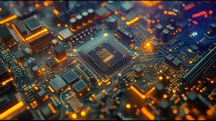 Leinwandbilder - CPU among circuits and electronics on a motherboard in a computer.