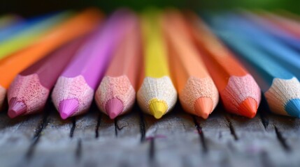 Poster - A close up of a row of colored pencils on top of each other, AI