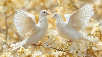 Wall Mural - white doves in the wind