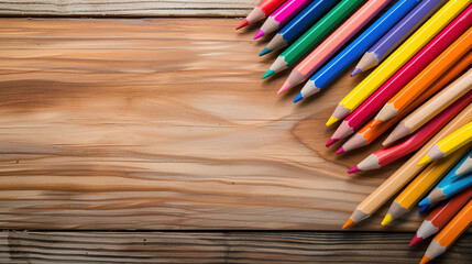 Colorful pencils on wooden background