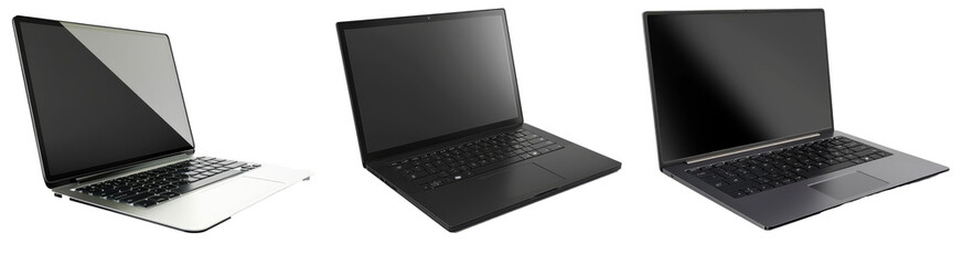 Leinwandbilder - This 3D illustration shows a laptop isolated on a white background. The laptop is tilted, the screen is empty.