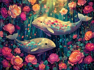 Wall Mural - Illustration of a couple of amazing floral decoration