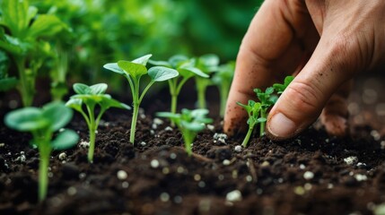 Wall Mural - A person is planting a seed in the ground with their hand, AI