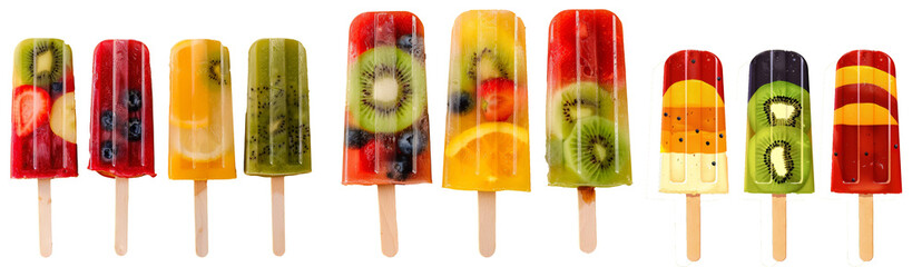 Poster - Yellow color background with multicolor popsicles of summer fruit