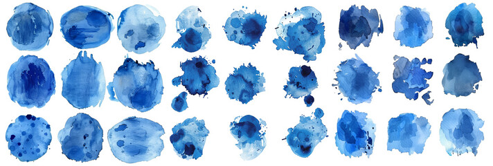 Sticker - Isolated abstract watercolor splashes in blue sapphire navy color