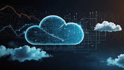 Wall Mural - Cloud computing technology, the process os storing data using cloud computing.