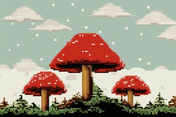 Sticker - Cross stitch mushroom forest painting pattern agaric.