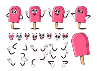 Wall Mural - vector colorful construction kit of cartoon ice cream character depicts different facial expressions