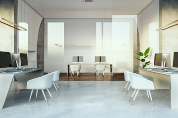 Poster - Modern white coworking office interior. 3D Rendering.