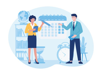 Canvas Print - the two business people mangement time for business  concept  flat illustration