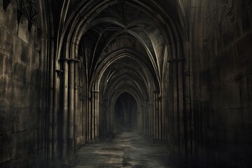 Wall Mural - Gothic abstract background architecture building corridor.