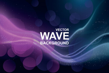 Leinwandbilder - Abstract wave background. Wavy smooth fractal lines with purple and pink gradient and glowing effect on dark backdrop. Bright elegance wallpaper with flowing curved stripes. Vector illustration.