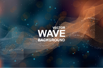 Leinwandbilder - Abstract wave background. Wavy smooth fractal lines with purple and pink gradient and glowing effect on dark backdrop. Bright elegance wallpaper with flowing curved stripes. Vector illustration.