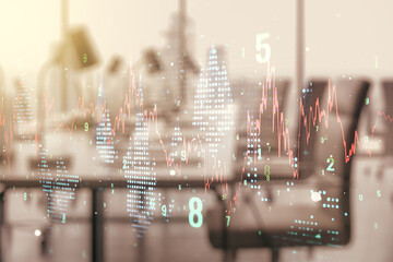 Aufkleber - Double exposure of abstract creative financial chart hologram on modern corporate office background, research and strategy concept