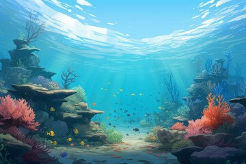 Wall Mural - Vibrant illustration of a serene underwater scene with diverse coral and fish species