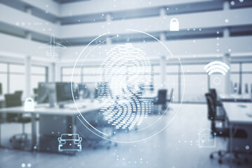 Aufkleber - Abstract virtual fingerprint hologram on a modern furnished office background. Multiexposure