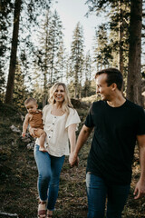 Poster - Happy family with little son on a hiking trip in a forest, Schwaegalp, Nesslau, Switzerland