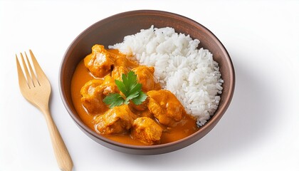 Chicken tikka masala spicy curry meat food with rice in a clay plate isolated on transparent background for menu. View from above, top down view, traditional food. generative ai See Less
