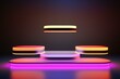 © juliars - 3d render of a modern, glowing product podium with neon lighting against a dark background