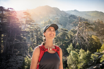 Female hiker during hike, Haute-Corse, Corsica, France