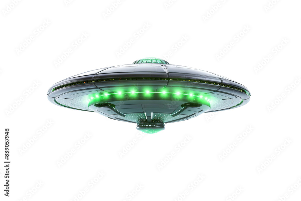 The Enigmatic Emerald Alien Ship Soaring Through the Sky on a White or ...