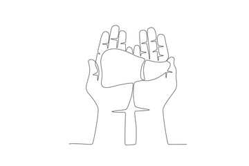 Hand holding heart. Organ donation day concept one-line drawing