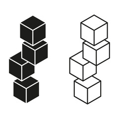 Wall Mural - Stacked cube icons. Black and white vector. Geometric 3D shapes. Abstract design set.