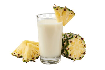 Wall Mural - Glass of milk and pineapple isolated on transparent background