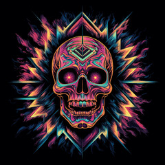 Wall Mural - Vector psychedelic  vibrant skull t shirt design