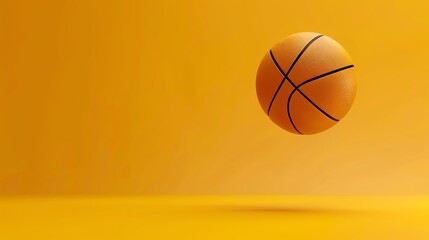 Sticker - 3D rendering of a basketball on a yellow background. The basketball is in the center of the image and is slightly elevated.