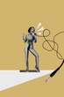 © deagreez - Vertical collage picture young woman singer audio karaoke music cable wire microphone artist concert drawing background