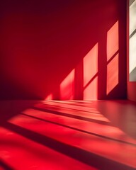 Poster - An empty red room with window shadows in a minimalist style background for product advertisement
