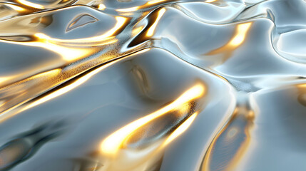 Wall Mural - Liquid gold ripple background, Abstract background, 3d rendered wave silver metal background, Luxurious golden background with satin drapery, 3d , 3d rendering 