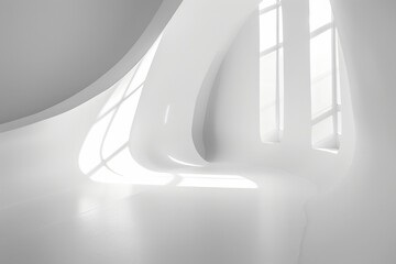 Wall Mural - Contemporary Minimalist White Interior Design with Curves and Shadows