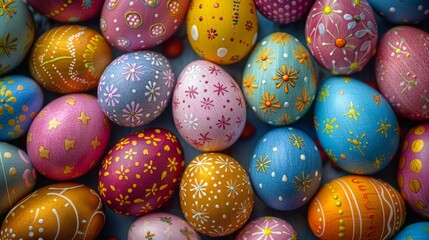 Colorful Handcrafted Easter Eggs Display Background