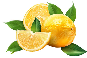 Wall Mural - Lemon with leaves isolated on transparent background